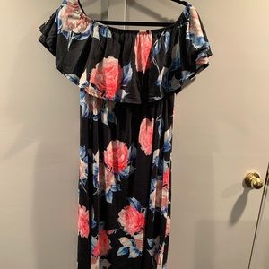 Happy Sailed Floral Print off Shoulder Maxi dress
